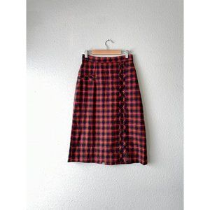 Vintage plaid skirt A line midi red and black detail size XS
